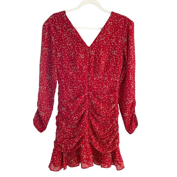 ACOA Here's Your Chance Mini Dress Red Micro Floral Small Ruched Tiered Y2K NEW - Picture 1 of 9